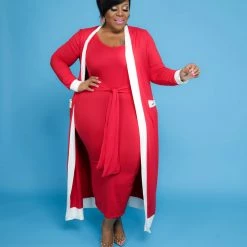 Curvaceous Boutique Red Megan Duster Set