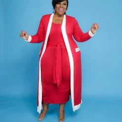 Curvaceous Boutique Red Megan Duster Set