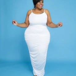 Curvaceous Boutique NEW White Shirred Maxi Dress
