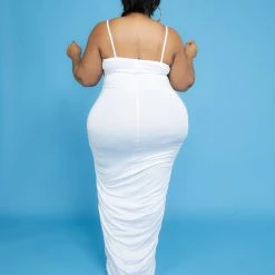 Curvaceous Boutique NEW White Shirred Maxi Dress