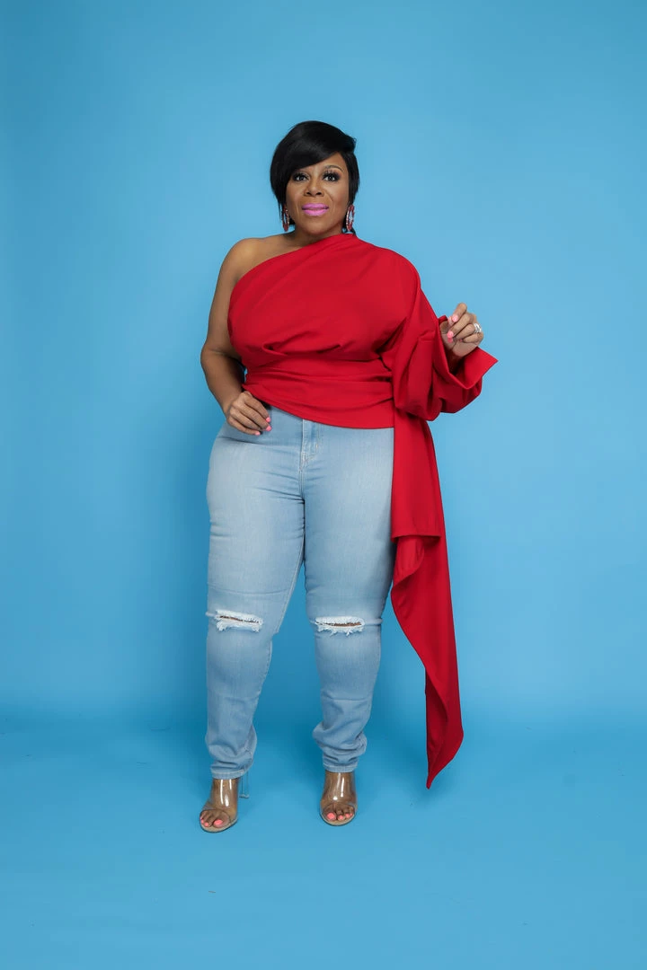 Curvaceous Boutique Red Cascading One Sleeve Top 4 Curvaceous Boutique Red Cascading One Sleeve Top