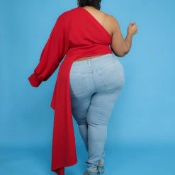 Curvaceous Boutique Red Cascading One Sleeve Top 7 Curvaceous Boutique Red Cascading One Sleeve Top