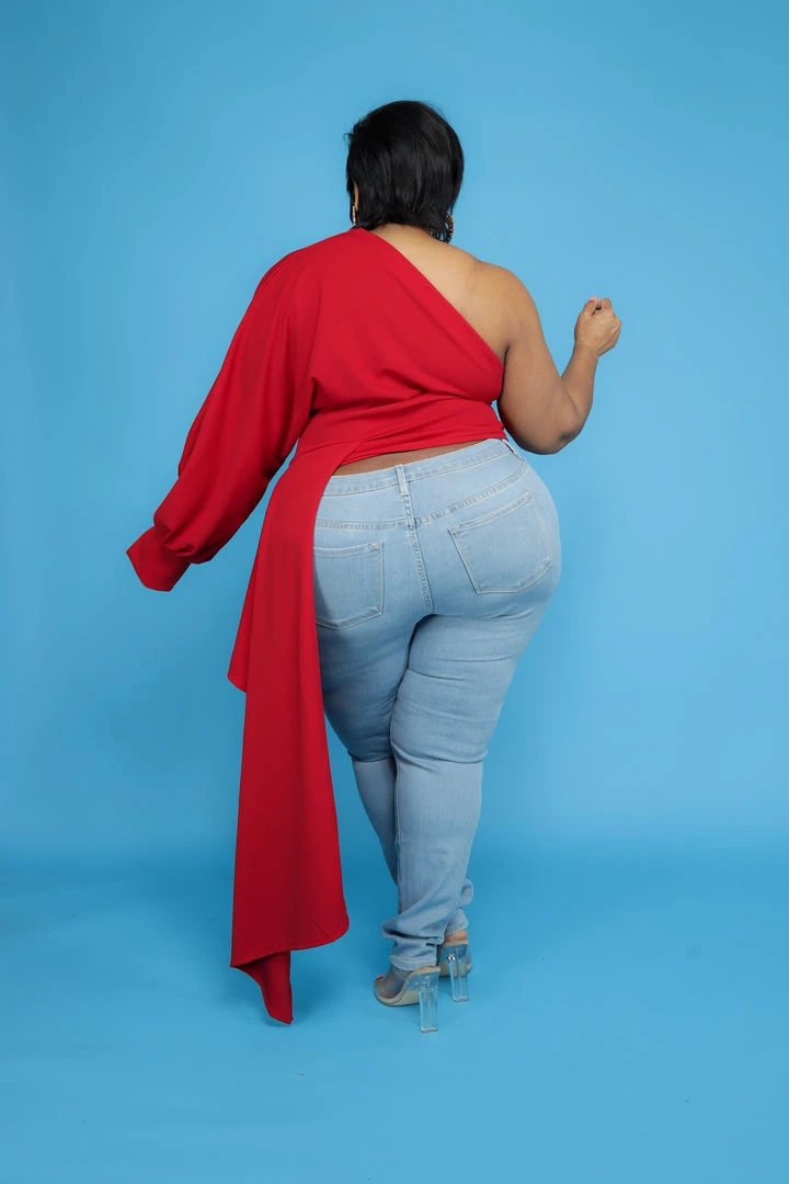 Curvaceous Boutique Red Cascading One Sleeve Top 5 Curvaceous Boutique Red Cascading One Sleeve Top