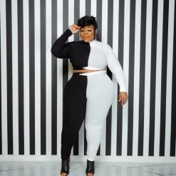 Curvaceous Boutique Half & Half Leggings Set NEW