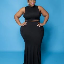 Curvaceous Boutique Black Ruch Aside Skirt Set SETS