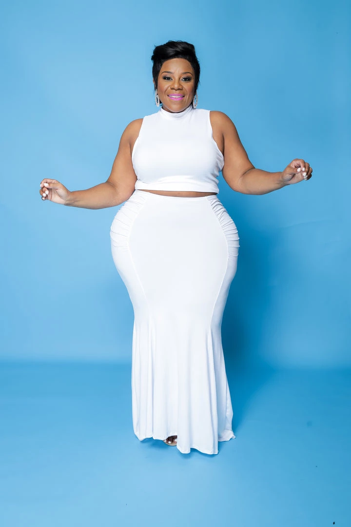 Curvaceous Boutique White Ruch Aside Skirt Set SETS 3 Curvaceous Boutique White Ruch Aside Skirt Set SETS