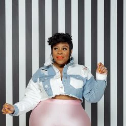 Curvaceous Boutique Patched Cropped Denim Jacket