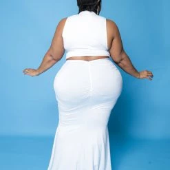 Curvaceous Boutique White Ruch Aside Skirt Set SETS