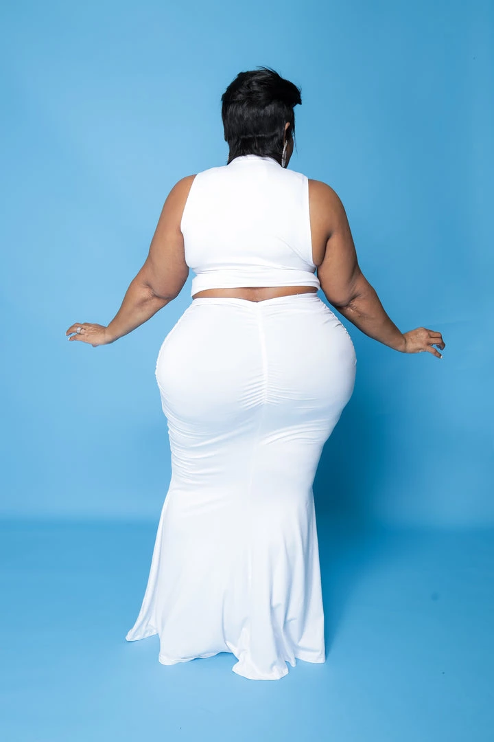 Curvaceous Boutique White Ruch Aside Skirt Set SETS 4 Curvaceous Boutique White Ruch Aside Skirt Set SETS