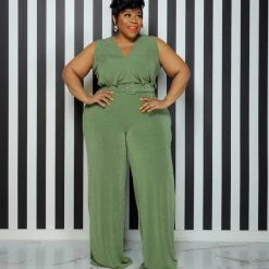 Curvaceous Boutique Green Caylee Belt Jumpsuit