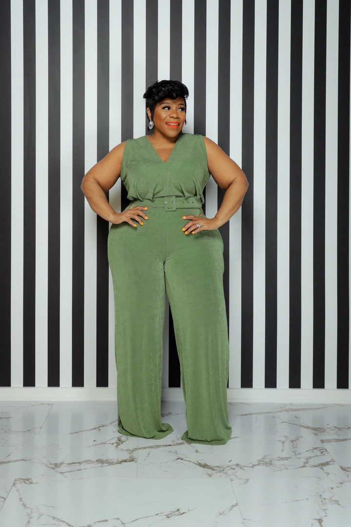 Curvaceous Boutique Green Caylee Belt Jumpsuit 3 Curvaceous Boutique Green Caylee Belt Jumpsuit