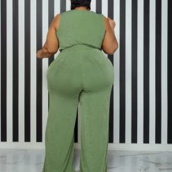 Curvaceous Boutique Green Caylee Belt Jumpsuit
