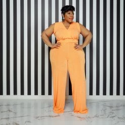 Curvaceous Boutique Orange Caylee Belt Jumpsuit JUMPSUITS