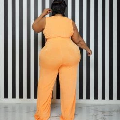 Curvaceous Boutique Orange Caylee Belt Jumpsuit JUMPSUITS