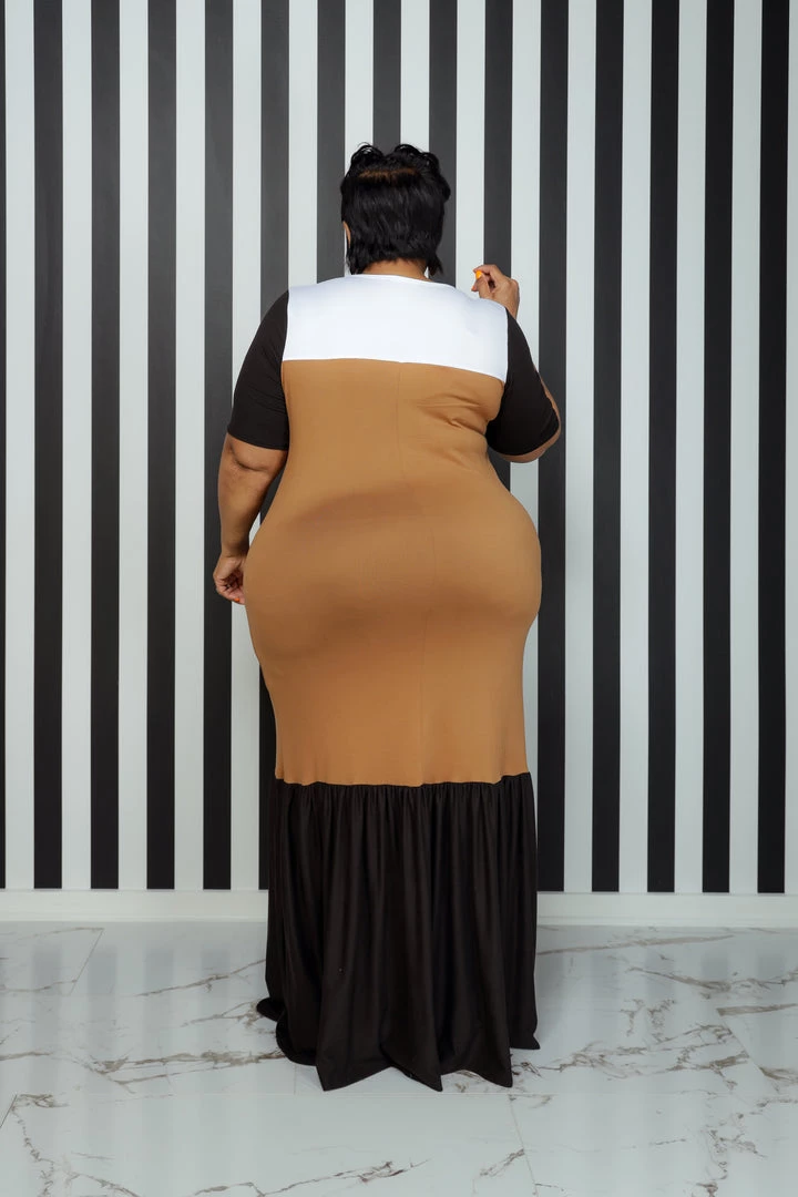 Curvaceous Boutique Brown On Trend Color-Block Dress DRESSES 4 Curvaceous Boutique Brown On Trend Color-Block Dress DRESSES