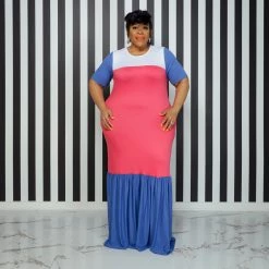Curvaceous Boutique Pink On Trend Color-Block Dress