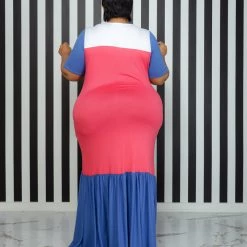 Curvaceous Boutique Pink On Trend Color-Block Dress