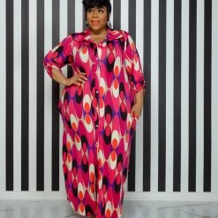 Curvaceous Boutique NEW Pink Foliage Print Dress