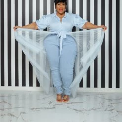 Curvaceous Boutique Blue Bishop Tulle Maxi Top