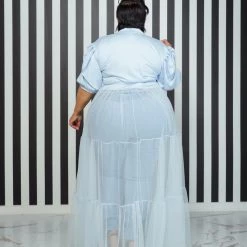 Curvaceous Boutique Blue Bishop Tulle Maxi Top