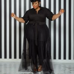 Curvaceous Boutique Black Bishop Tulle Maxi Top NEW