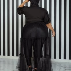 Curvaceous Boutique Black Bishop Tulle Maxi Top NEW