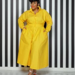 Curvaceous Boutique Yellow Button Up Flare Dress
