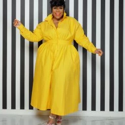 Curvaceous Boutique Yellow Button Up Flare Dress