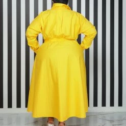 Curvaceous Boutique Yellow Button Up Flare Dress