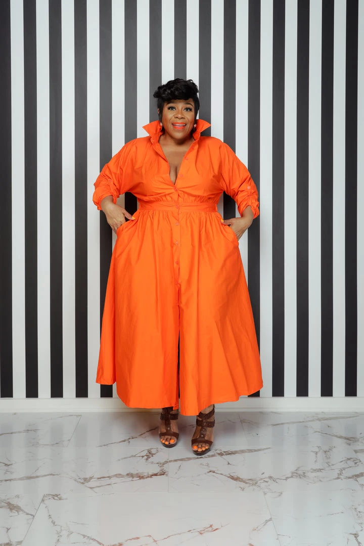 Curvaceous Boutique NEW Orange Button Flare Dress 3 Curvaceous Boutique NEW Orange Button Flare Dress