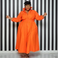 Curvaceous Boutique NEW Orange Button Flare Dress
