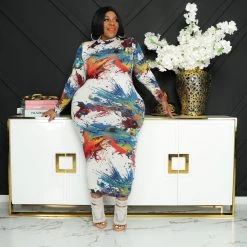 Curvaceous Boutique Paint Splatter Body-Con Dress NEW