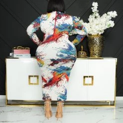 Curvaceous Boutique Paint Splatter Body-Con Dress NEW