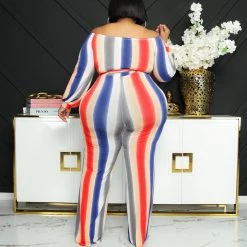 Curvaceous Boutique JUMPSUITS Red Stripes Tie Jumpsuit