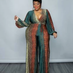Curvaceous Boutique NEW Green Jolene Golden Streaks Jumpsuits