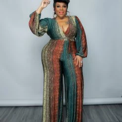 Curvaceous Boutique NEW Green Jolene Golden Streaks Jumpsuits