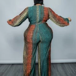 Curvaceous Boutique NEW Green Jolene Golden Streaks Jumpsuits