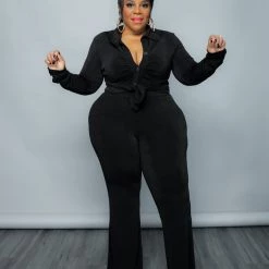 Curvaceous Boutique Black Button Pant Set SETS
