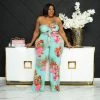 Curvaceous Boutique Teal& Pink Tube Tie Jumpsuit