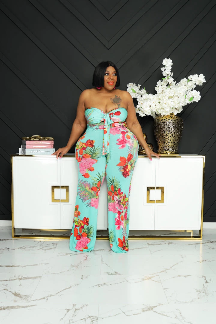 Curvaceous Boutique Teal& Pink Tube Tie Jumpsuit 3 Curvaceous Boutique Teal& Pink Tube Tie Jumpsuit