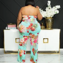 Curvaceous Boutique Teal& Pink Tube Tie Jumpsuit 7 Curvaceous Boutique Teal& Pink Tube Tie Jumpsuit