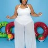 Curvaceous Boutique White Sheer Halter Jumpsuit