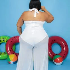 Curvaceous Boutique White Sheer Halter Jumpsuit