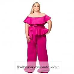Curvaceous Boutique Pink Cremier Peplum Jumpsuit  SALE