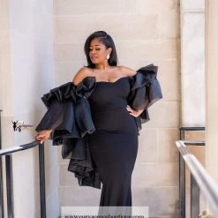 Curvaceous Boutique Black Whitney Chiffon Draped Gown