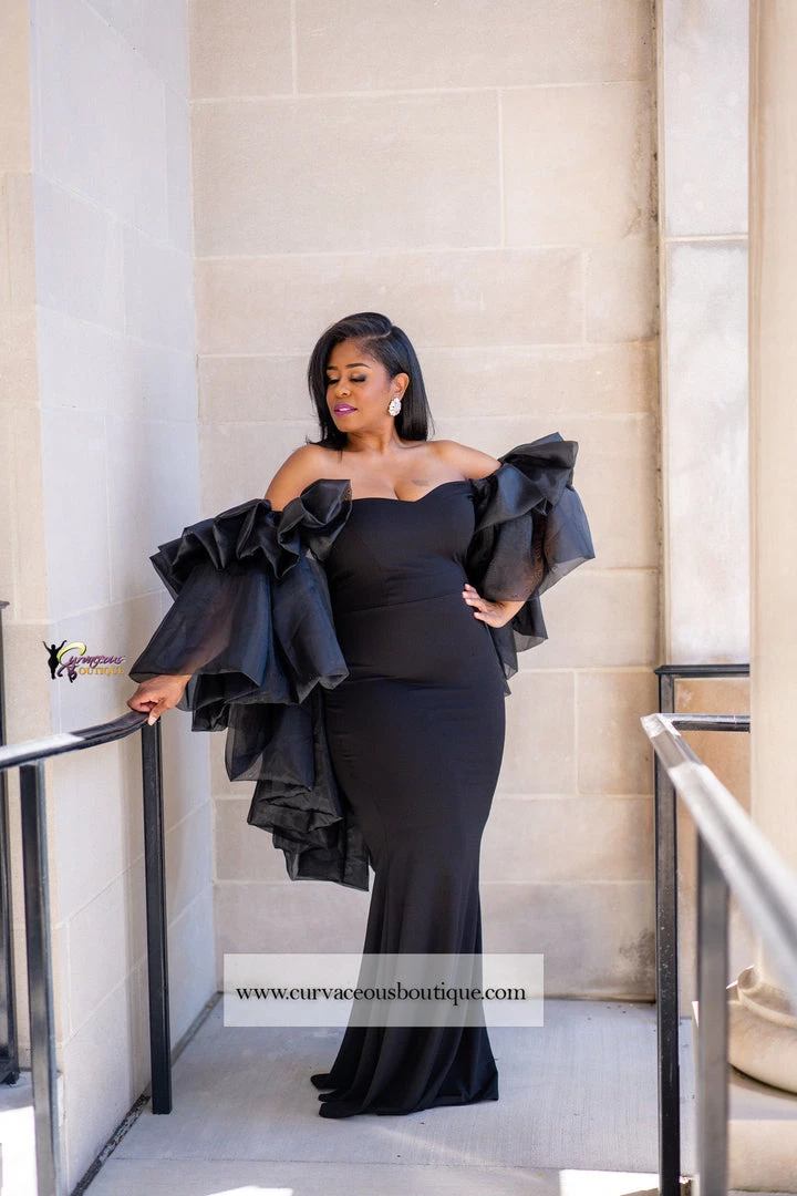 Curvaceous Boutique Black Whitney Chiffon Draped Gown 3 Curvaceous Boutique Black Whitney Chiffon Draped Gown