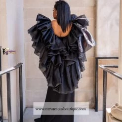 Curvaceous Boutique Black Whitney Chiffon Draped Gown