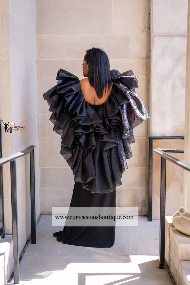 Curvaceous Boutique Black Whitney Chiffon Draped Gown 4 Curvaceous Boutique Black Whitney Chiffon Draped Gown