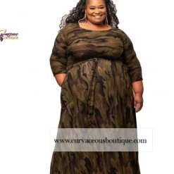Curvaceous Boutique Extended Size Dark Camouflage Gabby Maxi Dress