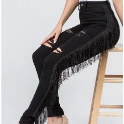 Curvaceous Boutique Black Fringe Distressed Jeans
